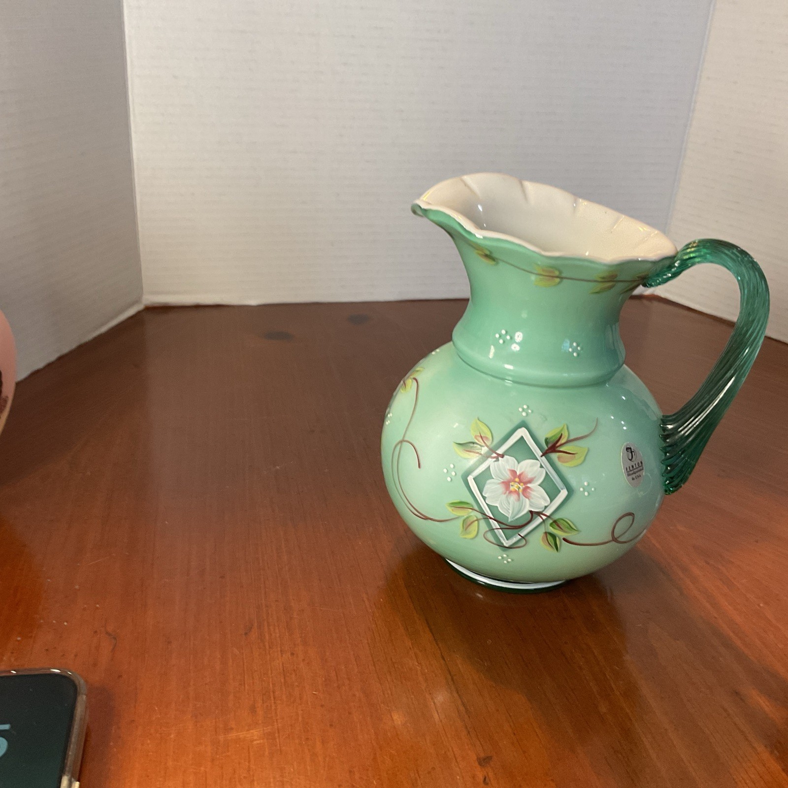 Vtg Fenton 75th Year Diamond Jubilee Pitcher Hand-Painted Signed Art Glass MINT Vtg Fenton 75th Year Diamond Jubilee Pitcher Hand-Painted Signed Art Glass MINT