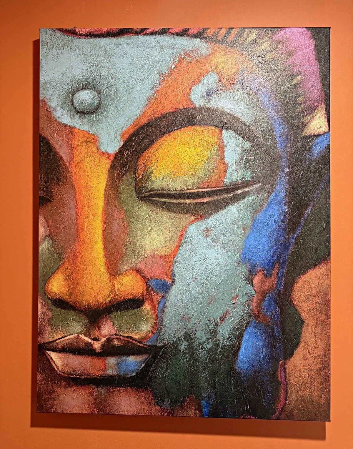 Abstract Buddha Face Portrait Painting - Unframed Single Piece Canvas Art