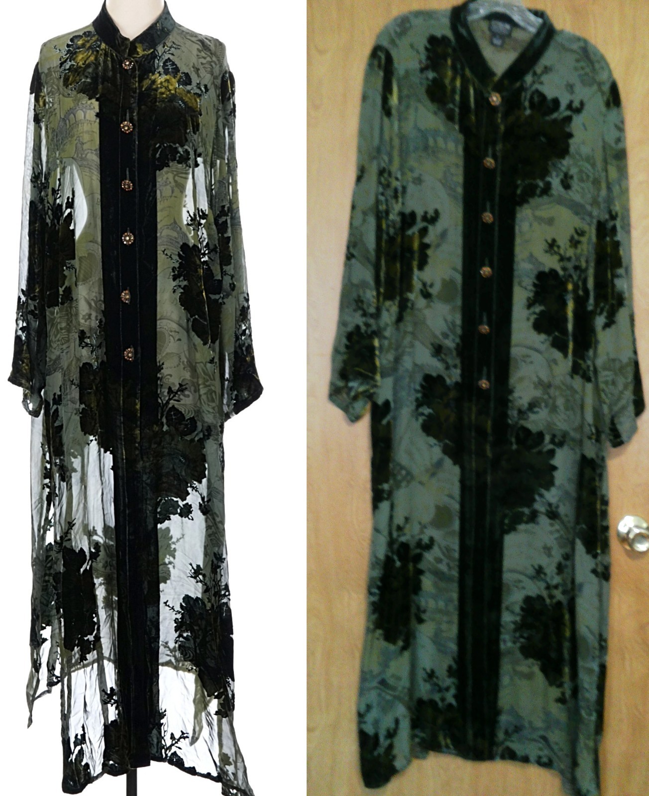 Citron Santa Monica Luxe Dark Green Maxi Kimono Duster 2X B53\