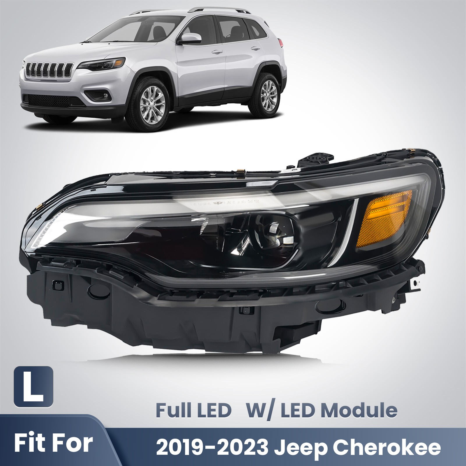 For 2019-2023 Jeep Cherokee Full LED Headlight w/Bulb w/Module Left Driver Side