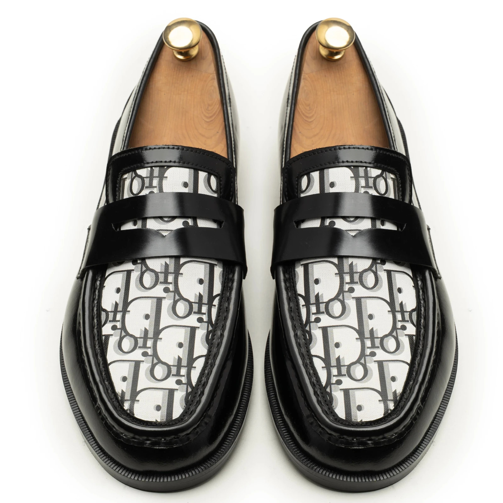 New Bespoke Handmade Black And White Leather Loafer Moccasin Slip On Dress Shoes