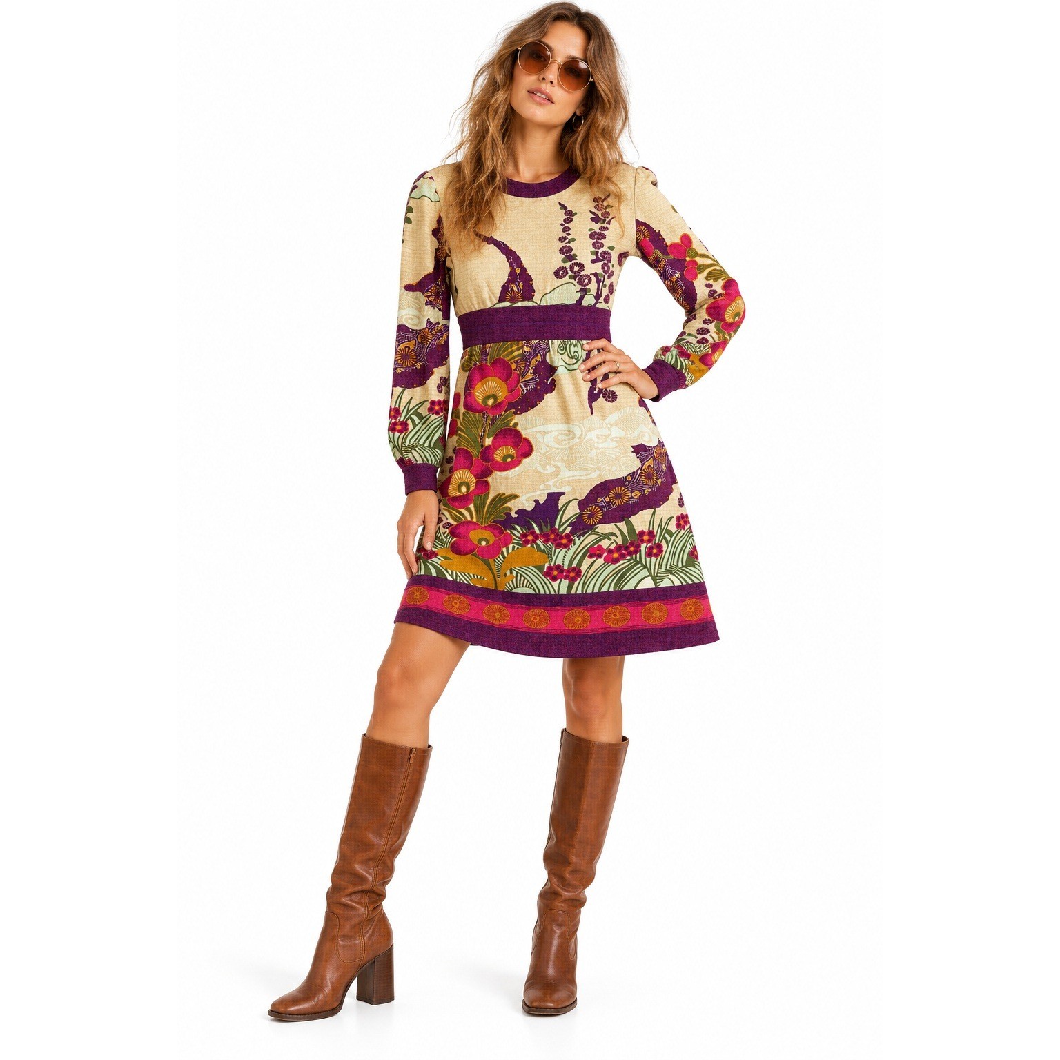 Goldworm Vintage Merino Wool Dress Medium Italy Psychedelic Floral Mod