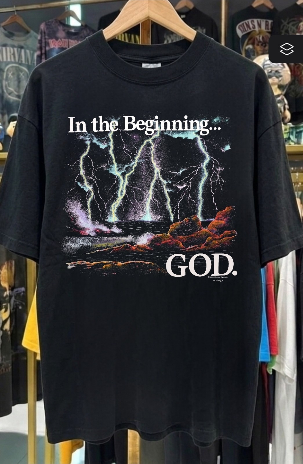 VNTG REMAKE IN THE BEGINNING GOD ON A SHAKA HEAVYWEIGHT GARMET SHIRT VNTG REMAKE IN THE BEGINNING GOD ON A SHAKA HEAVYWEIGHT GARMET SHIRT