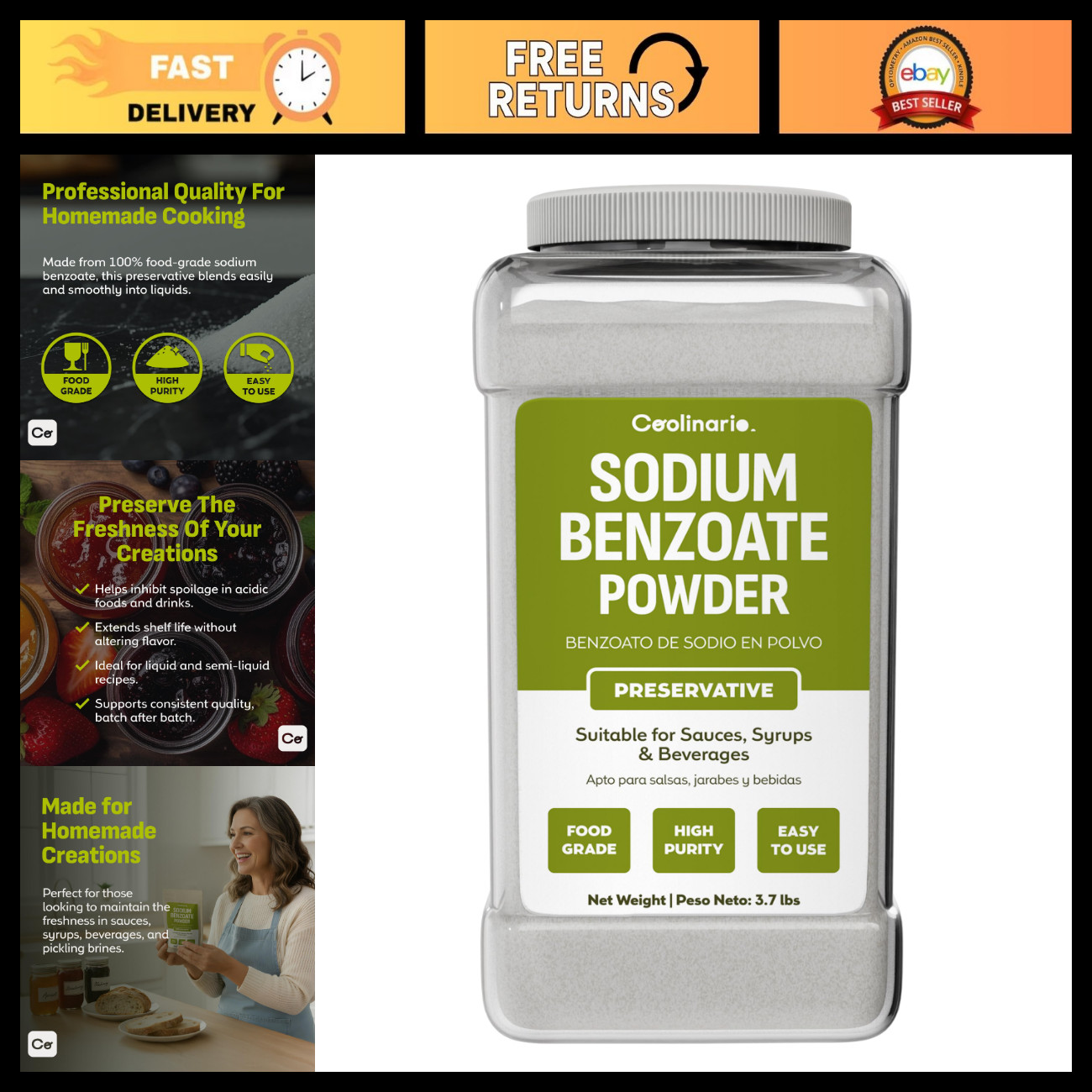 High-Purity Sodium Benzoate Powder 1 Gallon (3.7 lbs) Food Preservative Additive