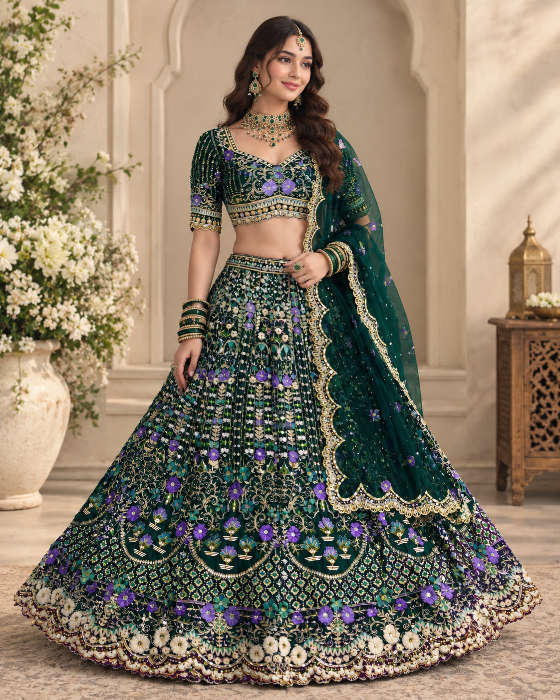 Green Embroidery Work Lehenga Choli Indian Wedding Lehenga for Women