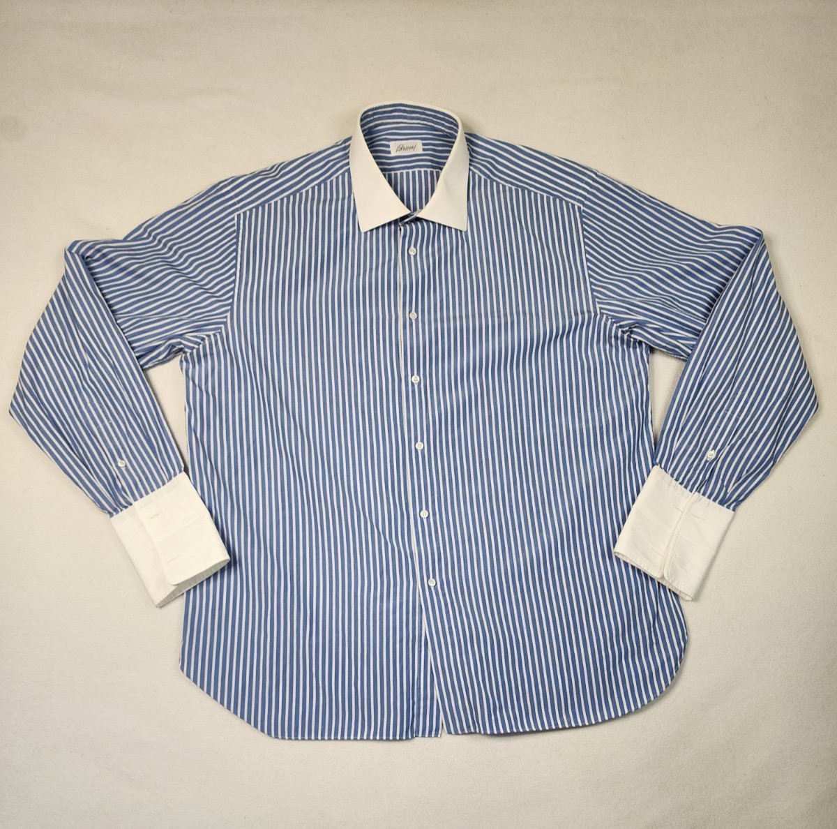 Brioni French Cuff Luxury Button Up Shirt Mens Large 18 Striped