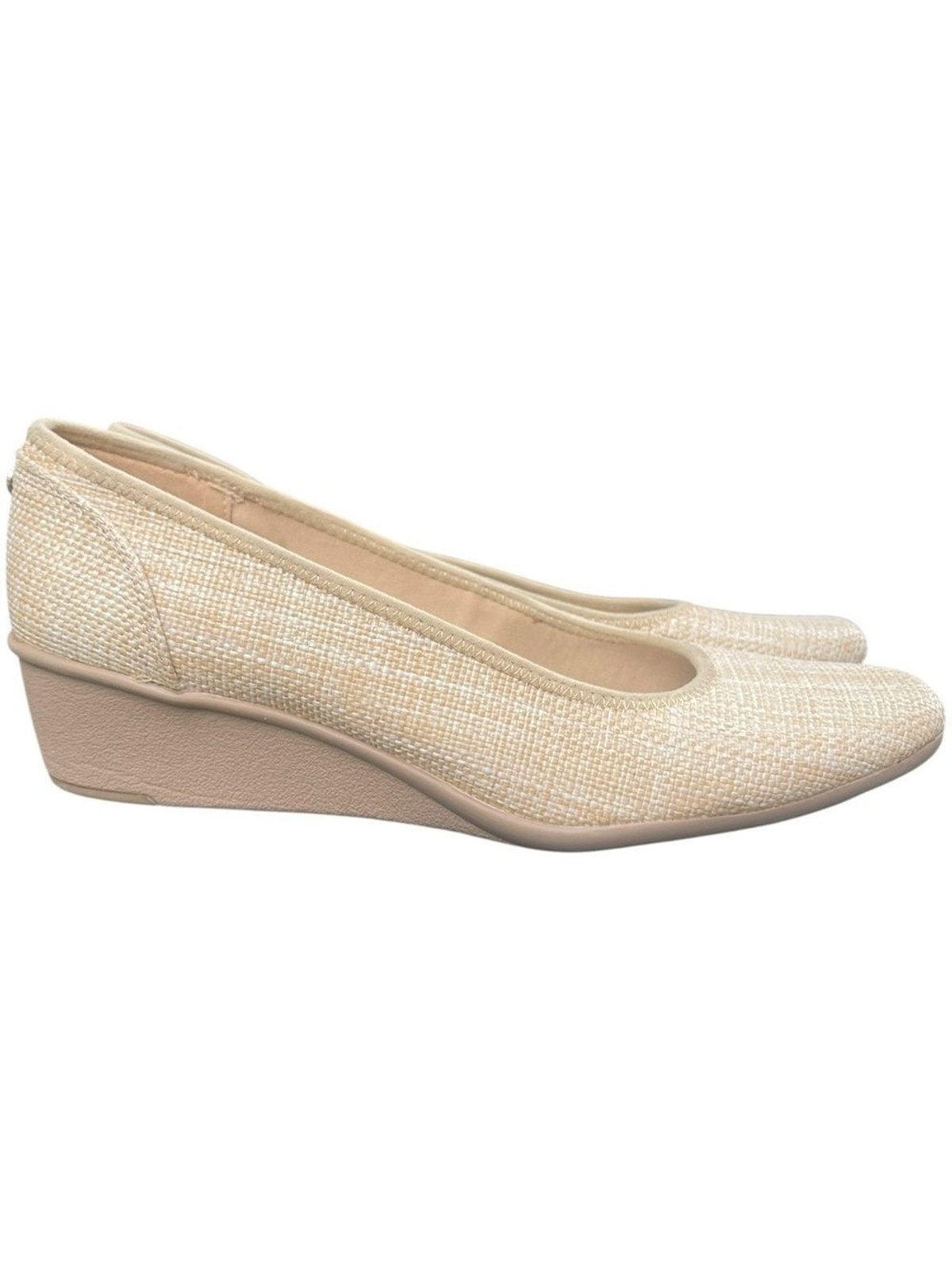 ANNE KLEIN Wisher Woven Fabric Wedge Heel Pumps Shoes Beige Size 10 ANNE KLEIN Wisher Woven Fabric Wedge Heel Pumps Shoes Beige Size 10