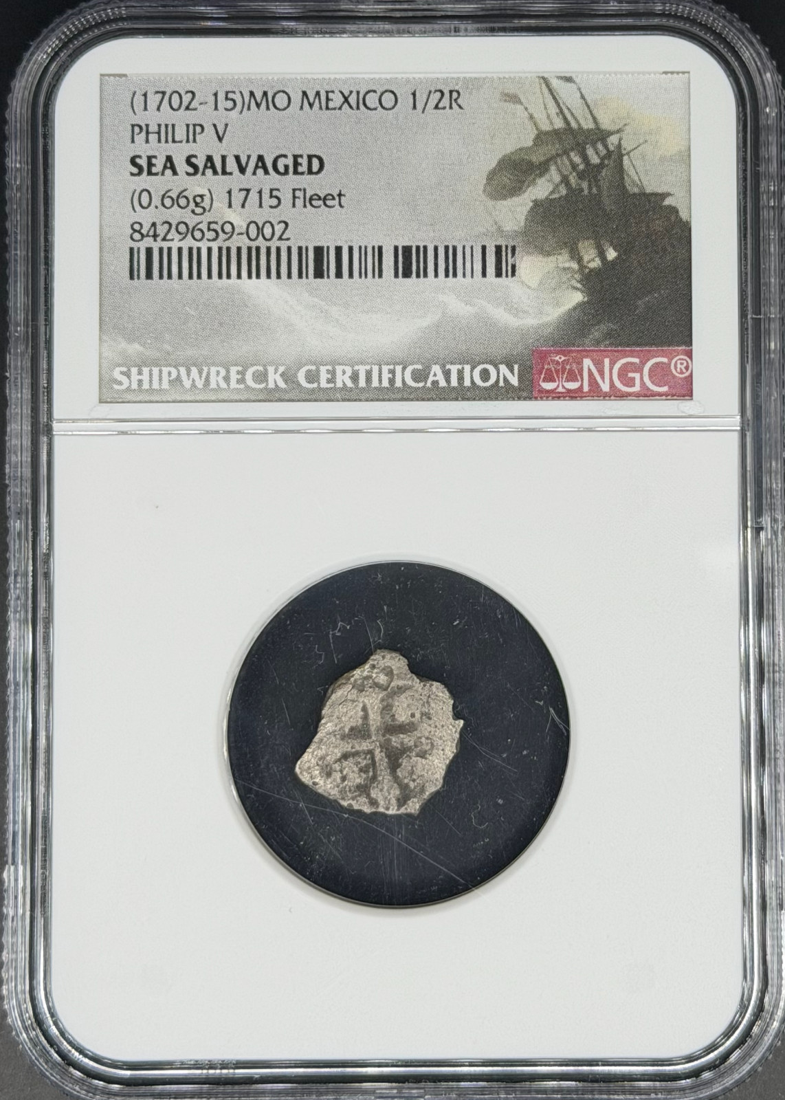 1702-15 Mo 1/2 Real Cob Spanish Colonial Mexico NGC *1715 Fleet Shipwreck*