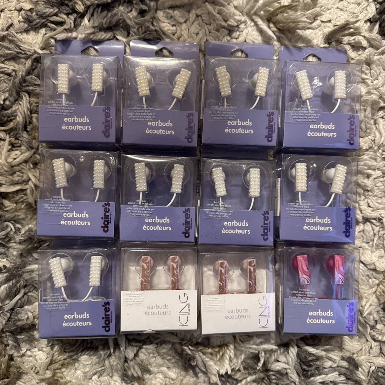 (12x) Claire\'s Girls Wired Earbuds Lot Pink White Pearl Multicolor New NIB