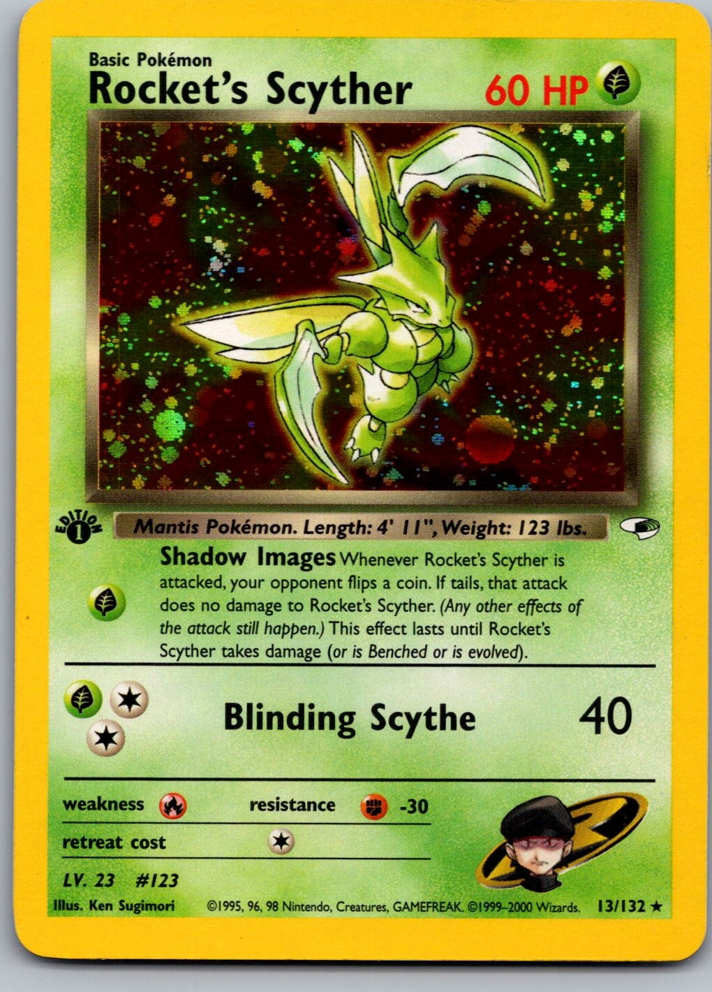 Rocket\'s Scyther 1st Edition Holo Rare Gym Heroes 13/132