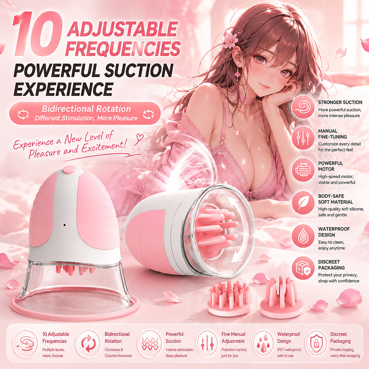  Vacuum Breast Sucker Pump Suction Rotating Nipple Stimulator Sex Toy