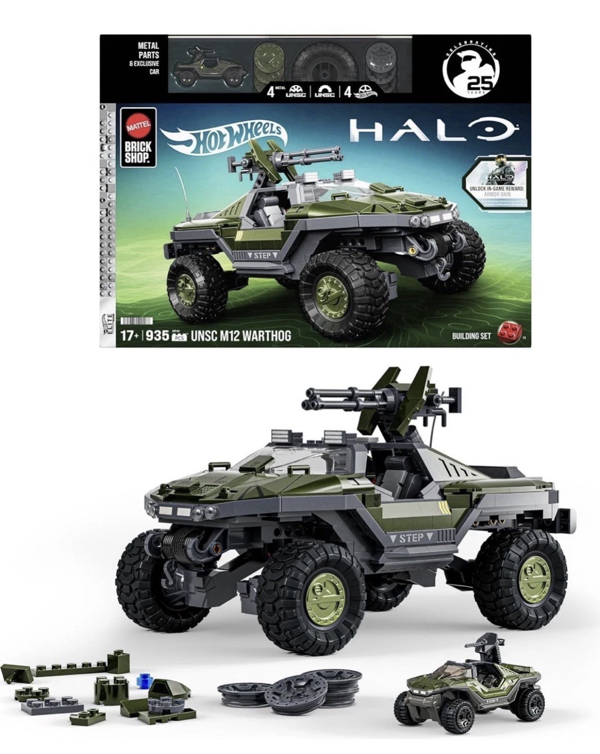 🚨 PRESALE 🚨 Mattel Brick Shop Hot Wheels Halo UNSC M12 Warthog 935pc Building
