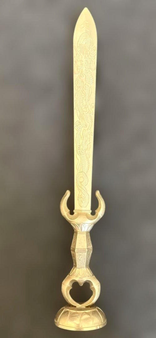 Vintage Japanese Buddhist Sword of Fudo-Myooh Kurikara Ken Dragon Carved H30cm