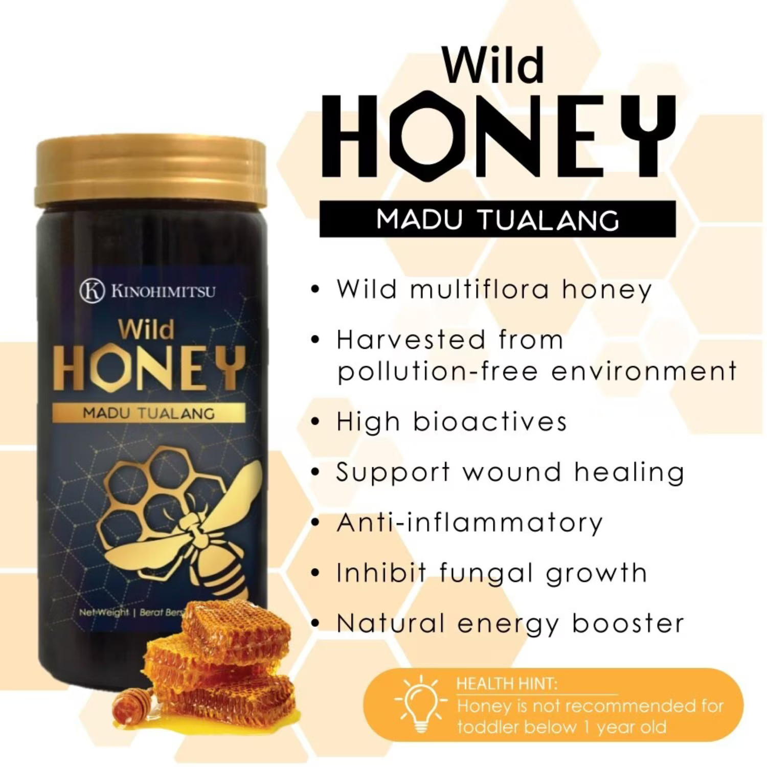 1x Wild Rainforest Honey 500g – Madu Tualang Pure Antioxidant Honey Express Ship