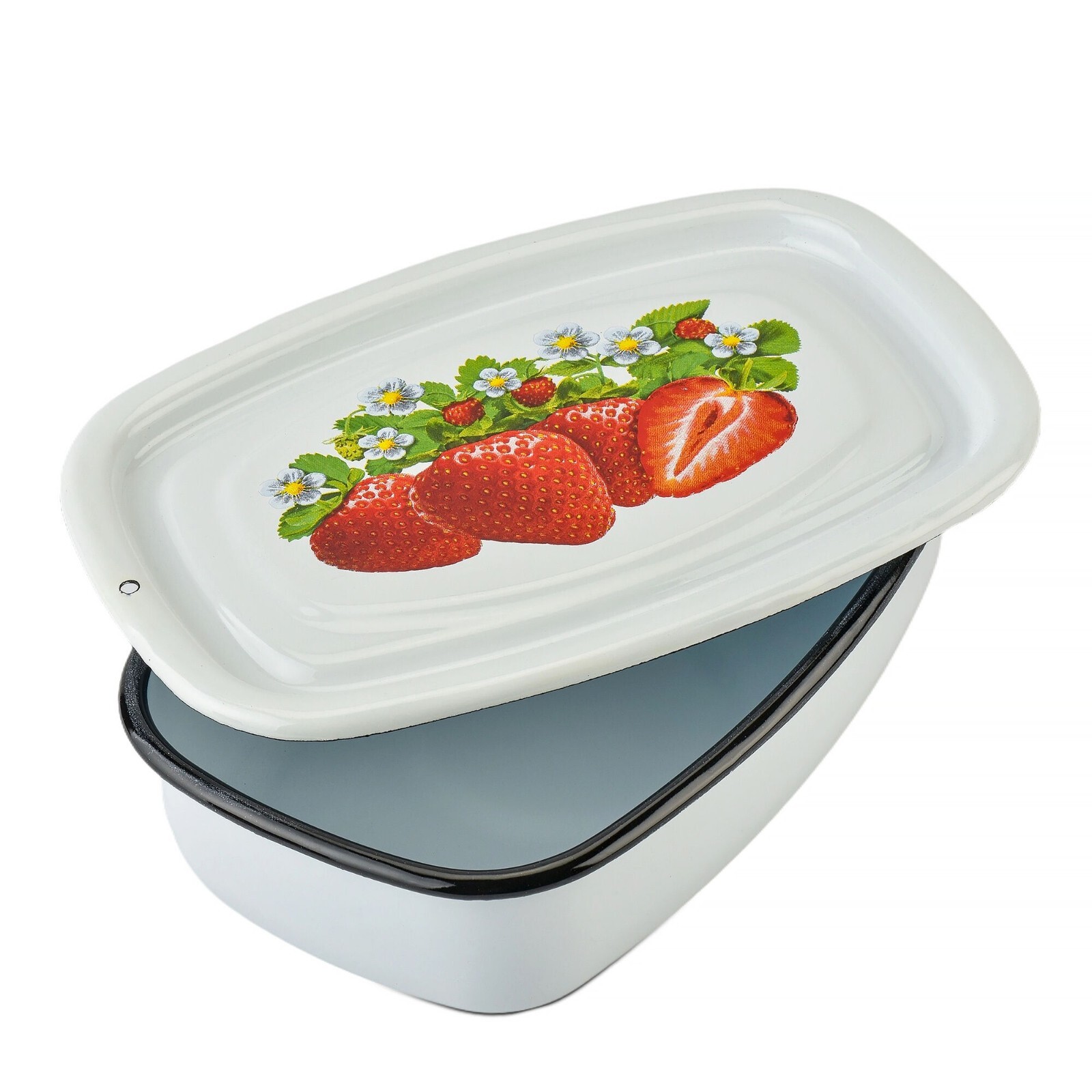 Novomoskovsk Strawberry Enamel Kitchen Storage Container Enameled Bowl 1.1 qt