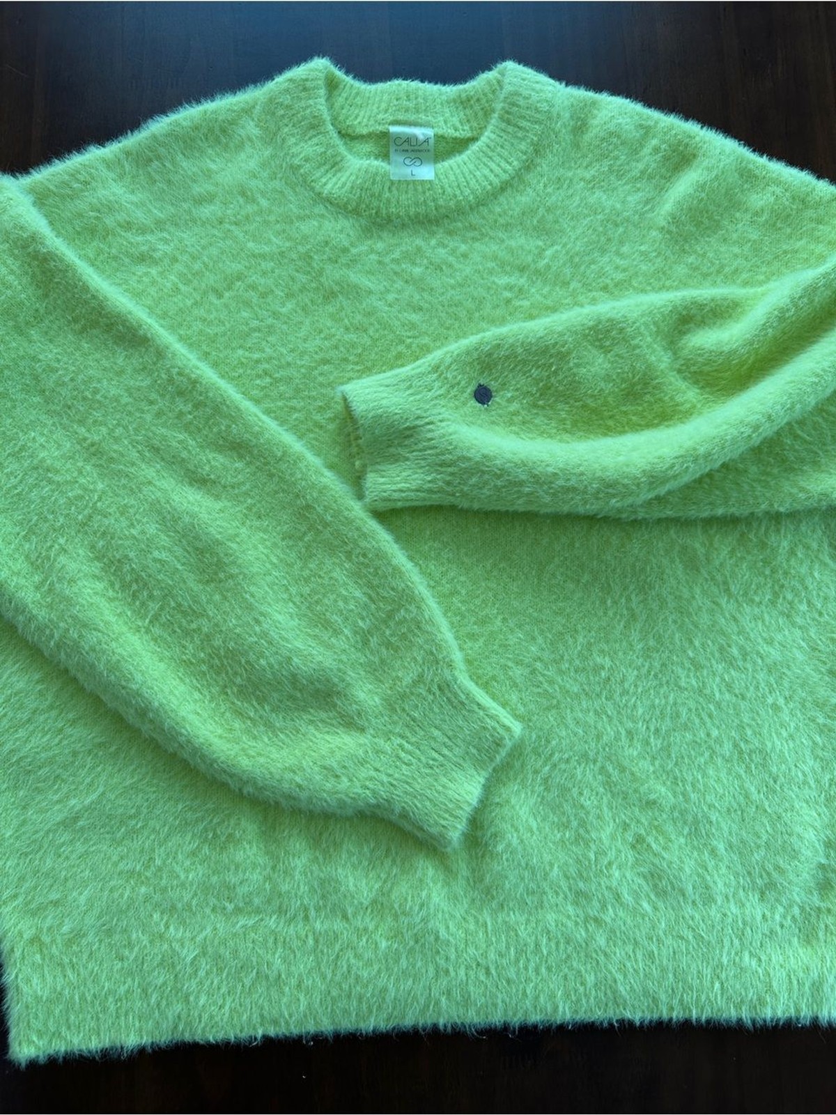 CALIA by Carrie Underwood Neon Yellow Fuzzy Crewneck Sweater