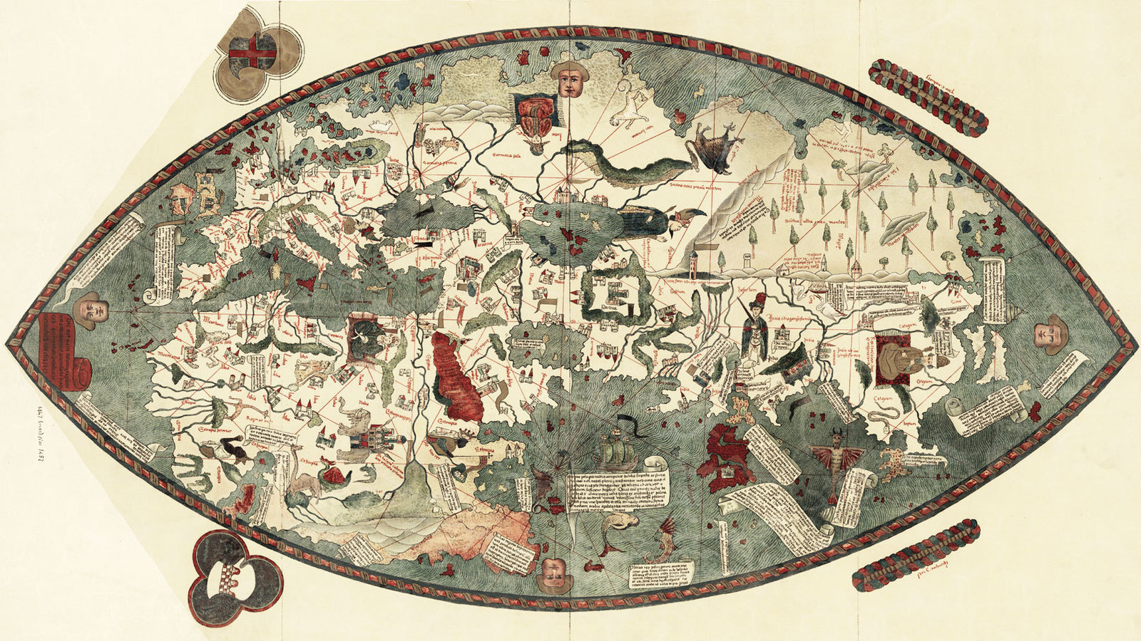 Genoese World Map 1457 Antique Reprint Historic Atlas Old Replica Art Print