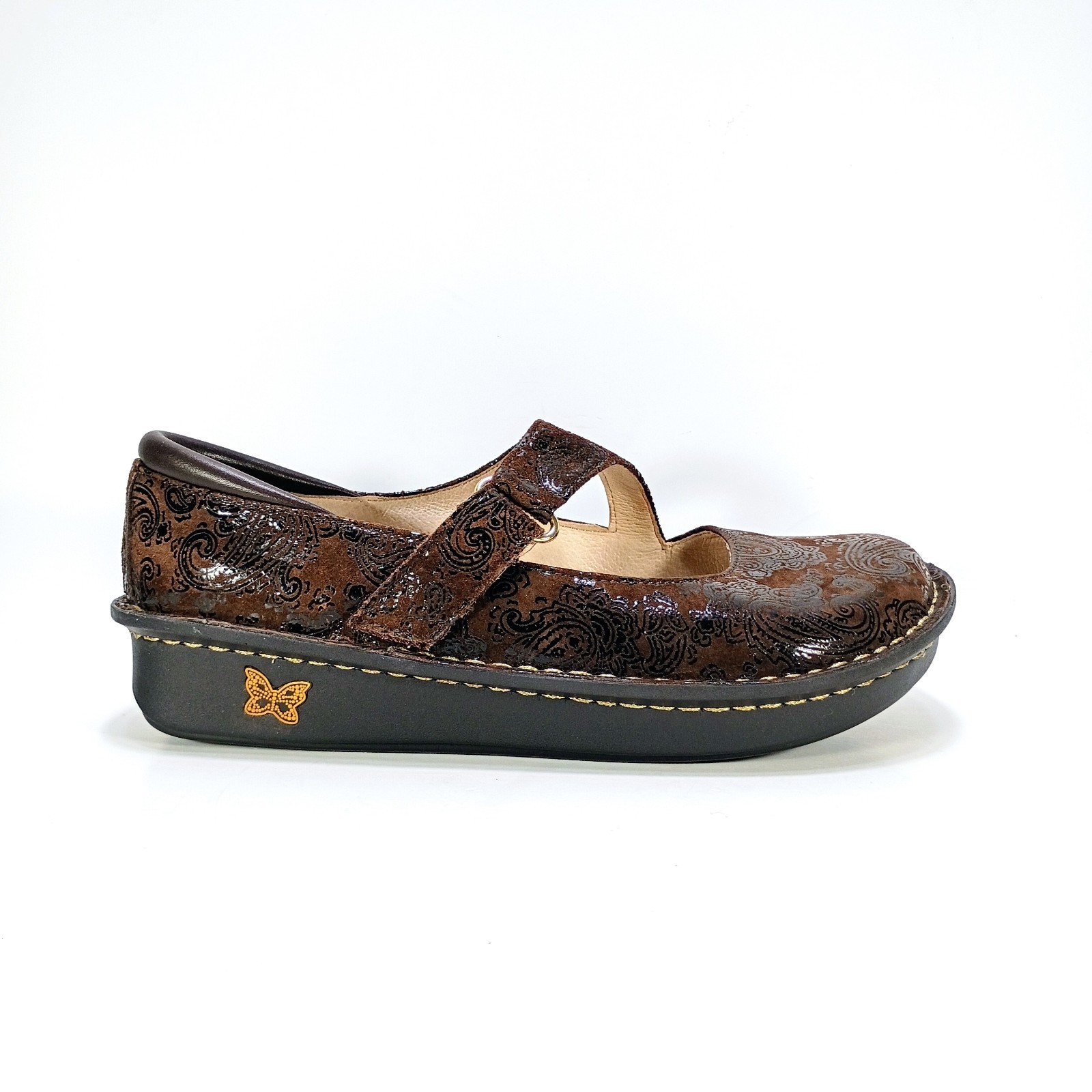 Alegria Jill 562 Womens 6.5 Brown Leather Paisley Embossed Mary Jane