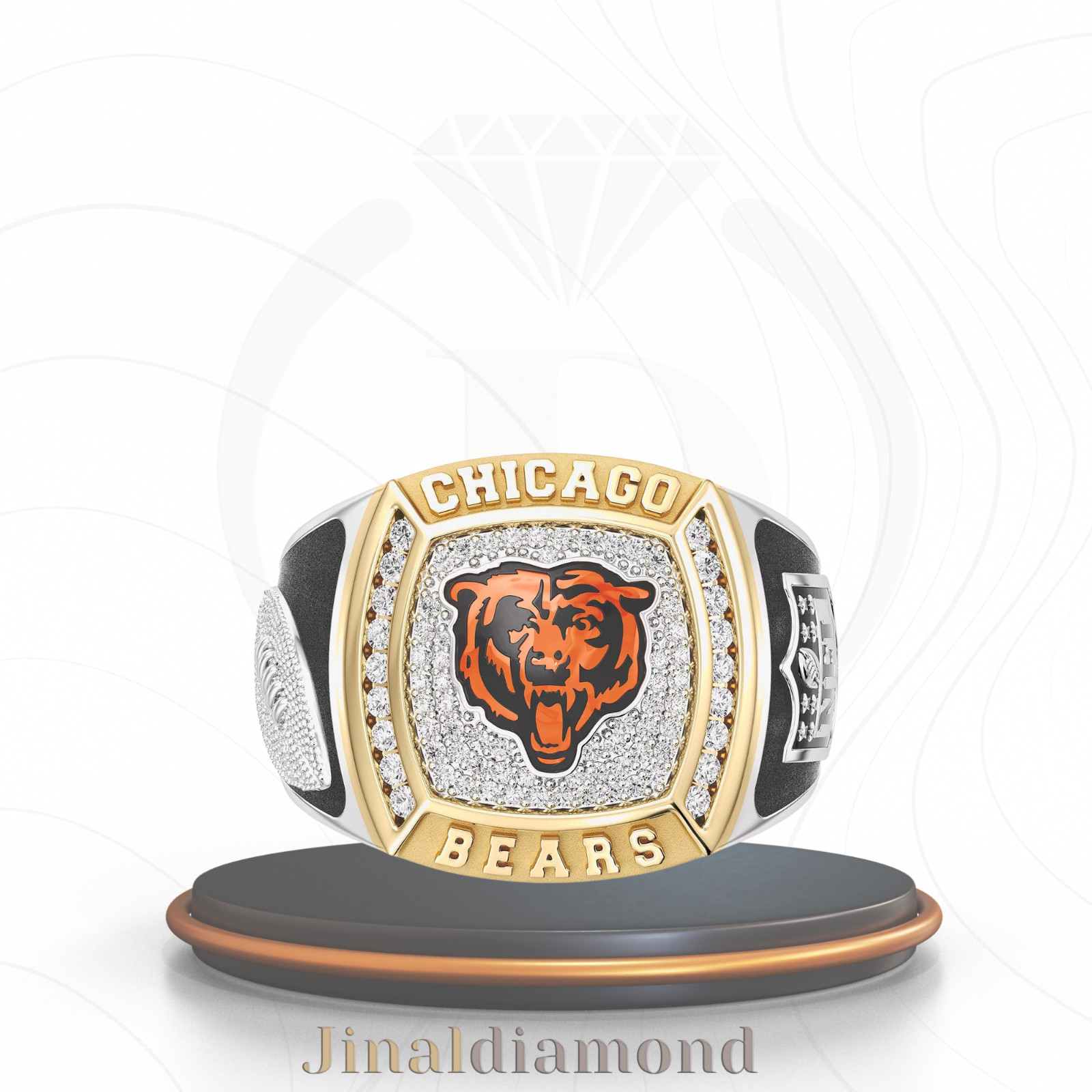 Chicago Bears 1/2 CT Diamond Two-Tone Yellow Gold & 925 Silver Championship Ring