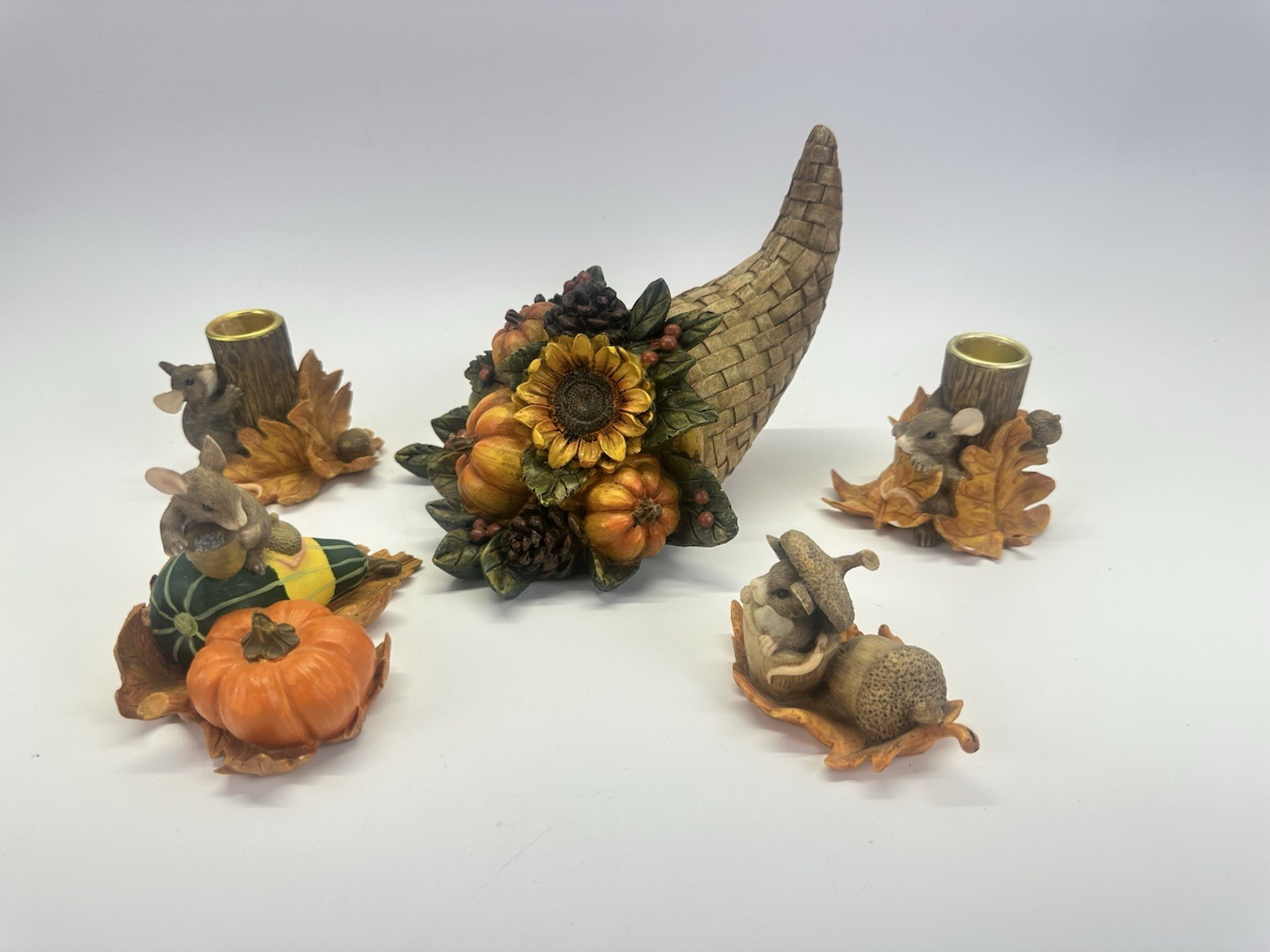 Vintage Silvestri Charming Tails Thanksgiving Centerpiece Set Mice Candle Holder