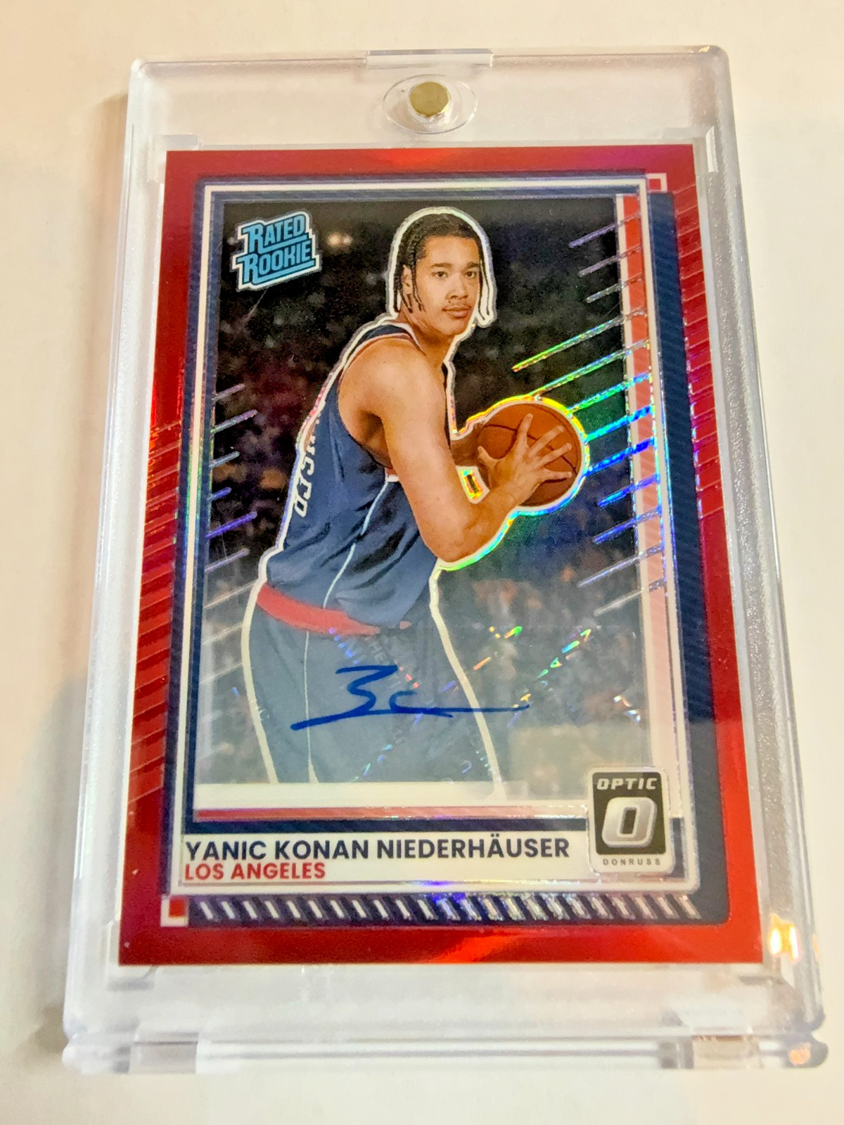 2025-26 Panini Donruss Yanic Konan Niederhauser Rated Rookie Red Auto RC /75 #17