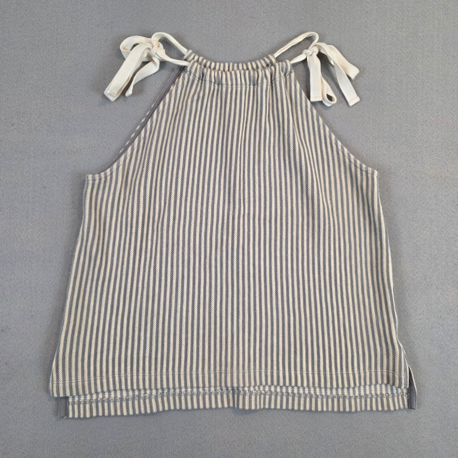 Madewell Gray White Striped Cotton Halter Tie Shoulder Tank Top Bohemian sz XS