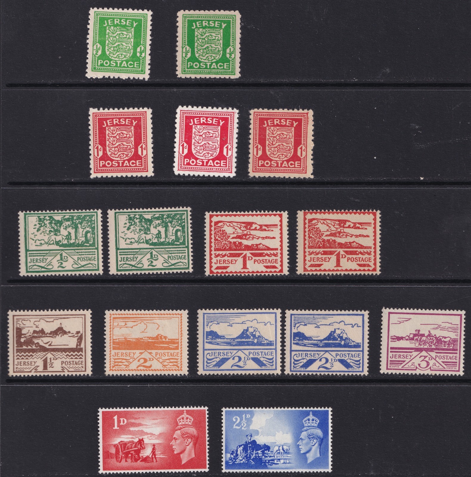 Jersey Stamps 1941-1944 WWII Set MNH SG1;d;2;d;e;3;a;4;a;5/8;7a;+C1/2 CV £153