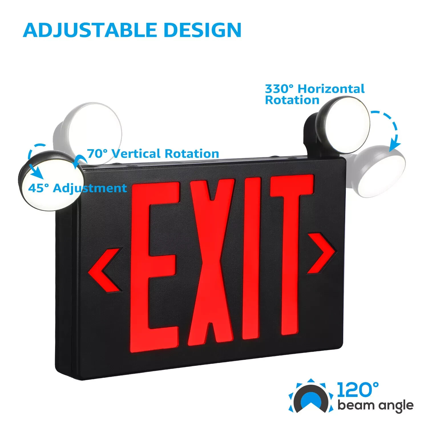 8 Pack Black Exit Sign with Emergency Lights, 2 LED Adjustable Heads