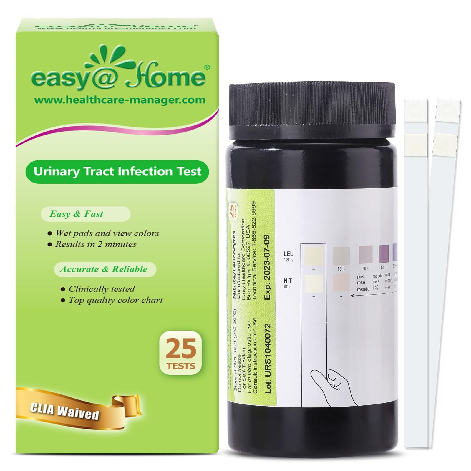 Easy@Home 25 Tests/Bottle Urinary Tract FSA Eligible Infection UTI Test Strips, Easy@Home 25 Tests/Bottle Urinary Tract FSA Eligible Infection UTI Test Strips,