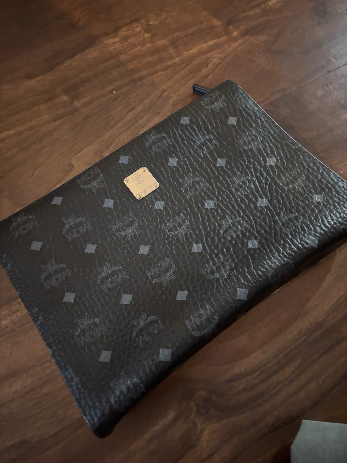 MCM Black Leather Medium Pouch