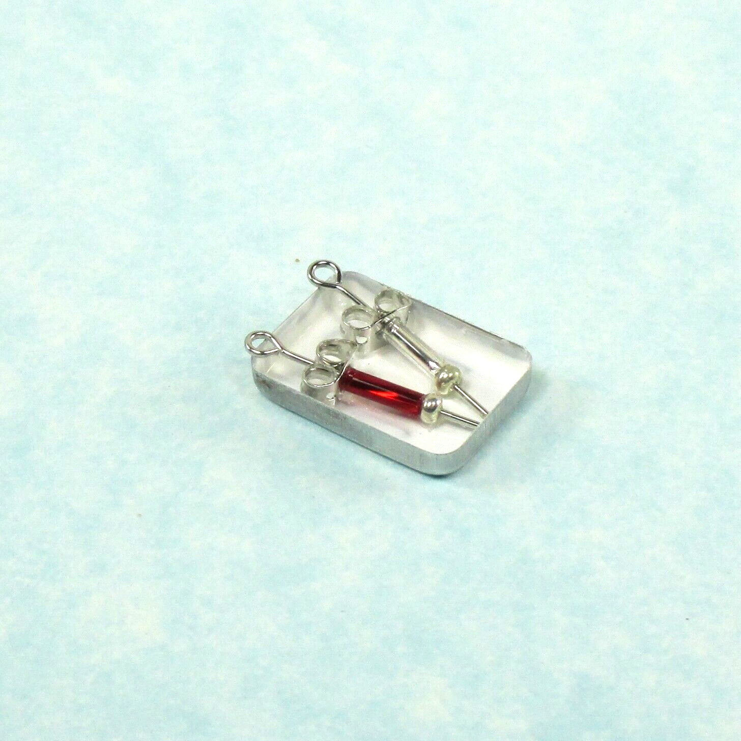 WMH Dollhouse Miniature Medical Syringe Set of 2 with Tin Tray - Red