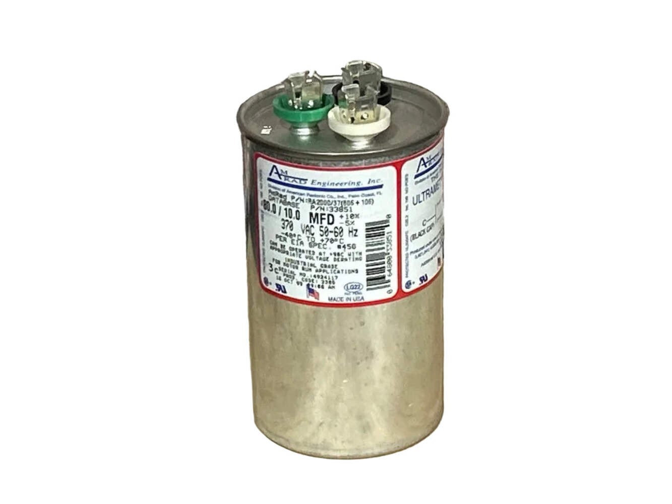 Amrad RA2000/37(806+106) 370 Vac, 80+10MFD 50/60 Hz, Round Capacitor (224463)