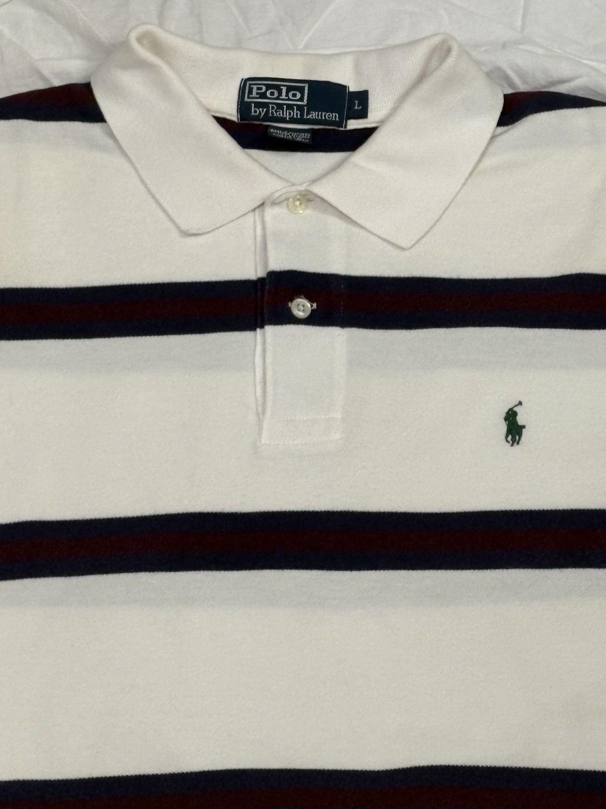Polo by Ralph Lauren Men’s L White Striped Short Sleeve Cotton Polo Shirt Vtg 90