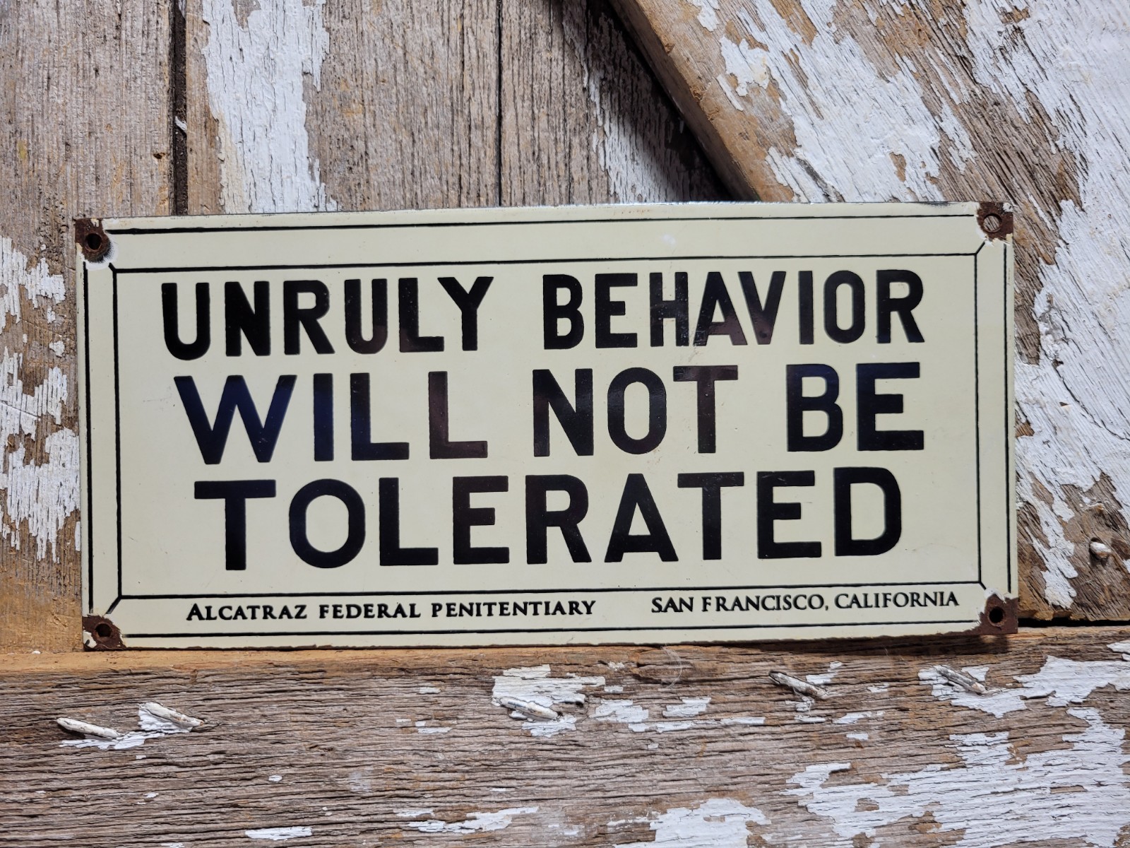 VINTAGE ALCATRAZ PORCELAIN SIGN RARE OLD PENITENTIARY JAIL PRISON SAN FRANCISCO