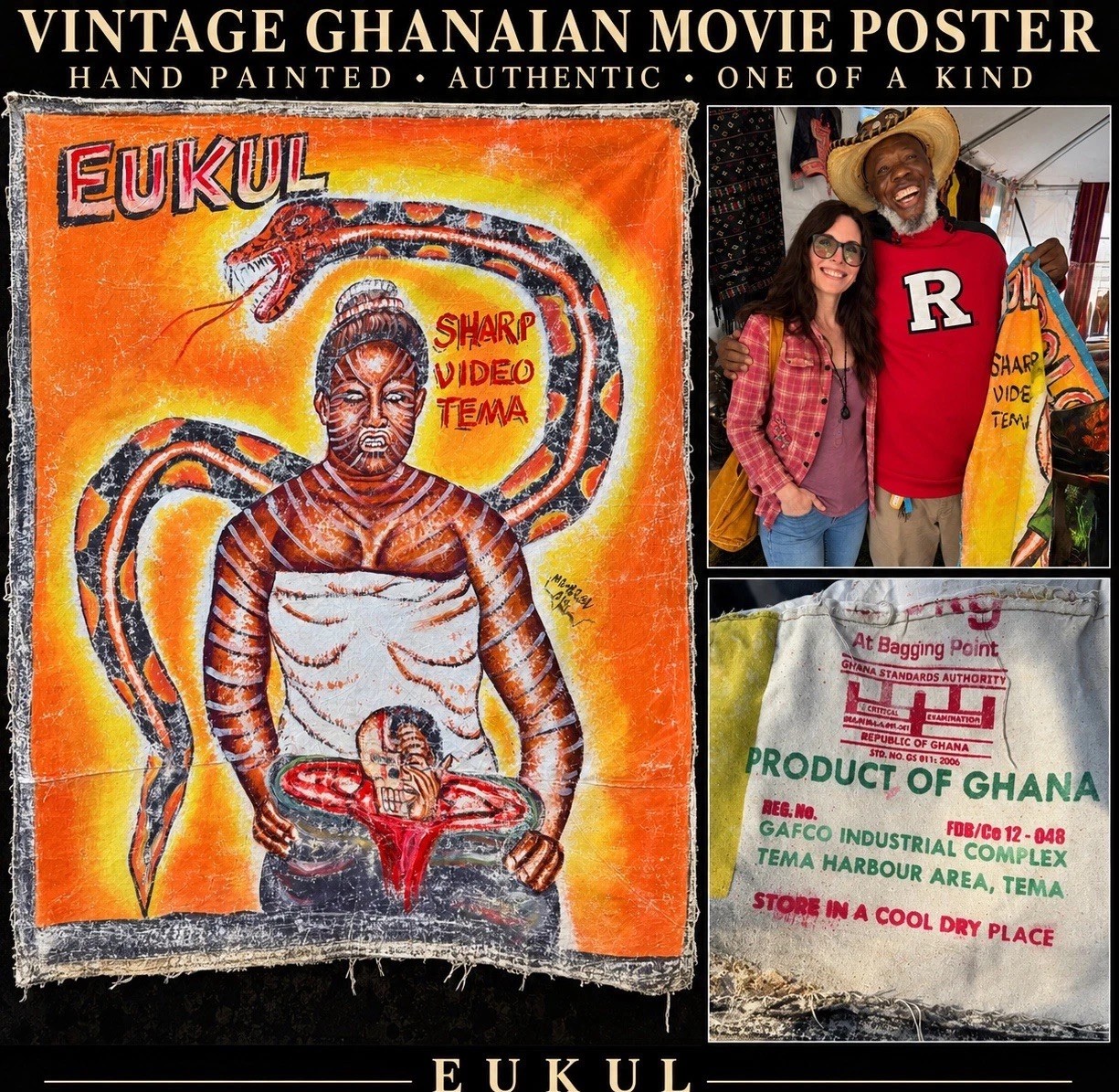 Vintage Ghanaian Hand Painted Movie Poster EUKUL African Voodoo Cinema Canvas