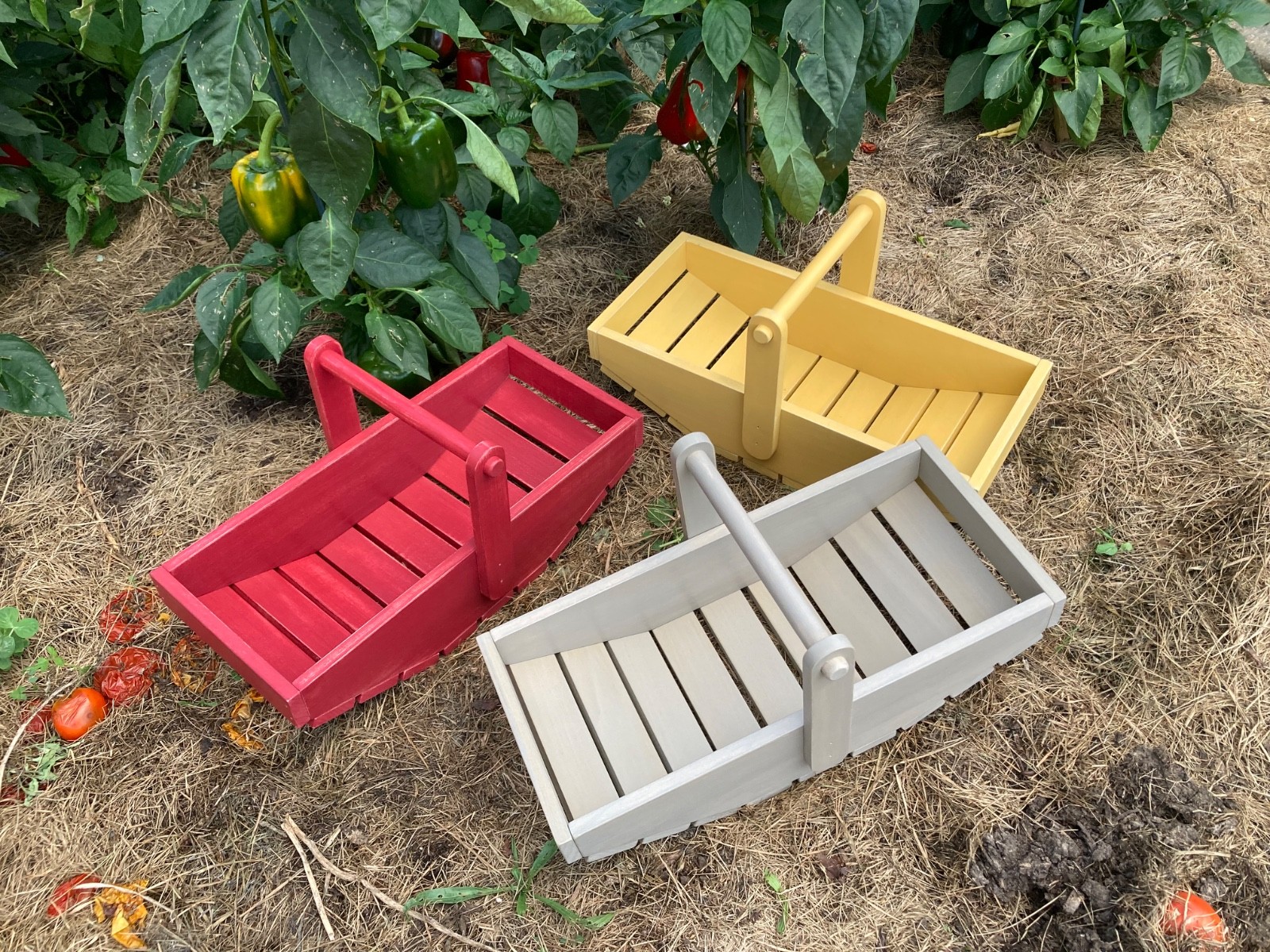 English Cottage Harvest Tote Distressed Wood Trug Vintage Kitchen Garden Basket