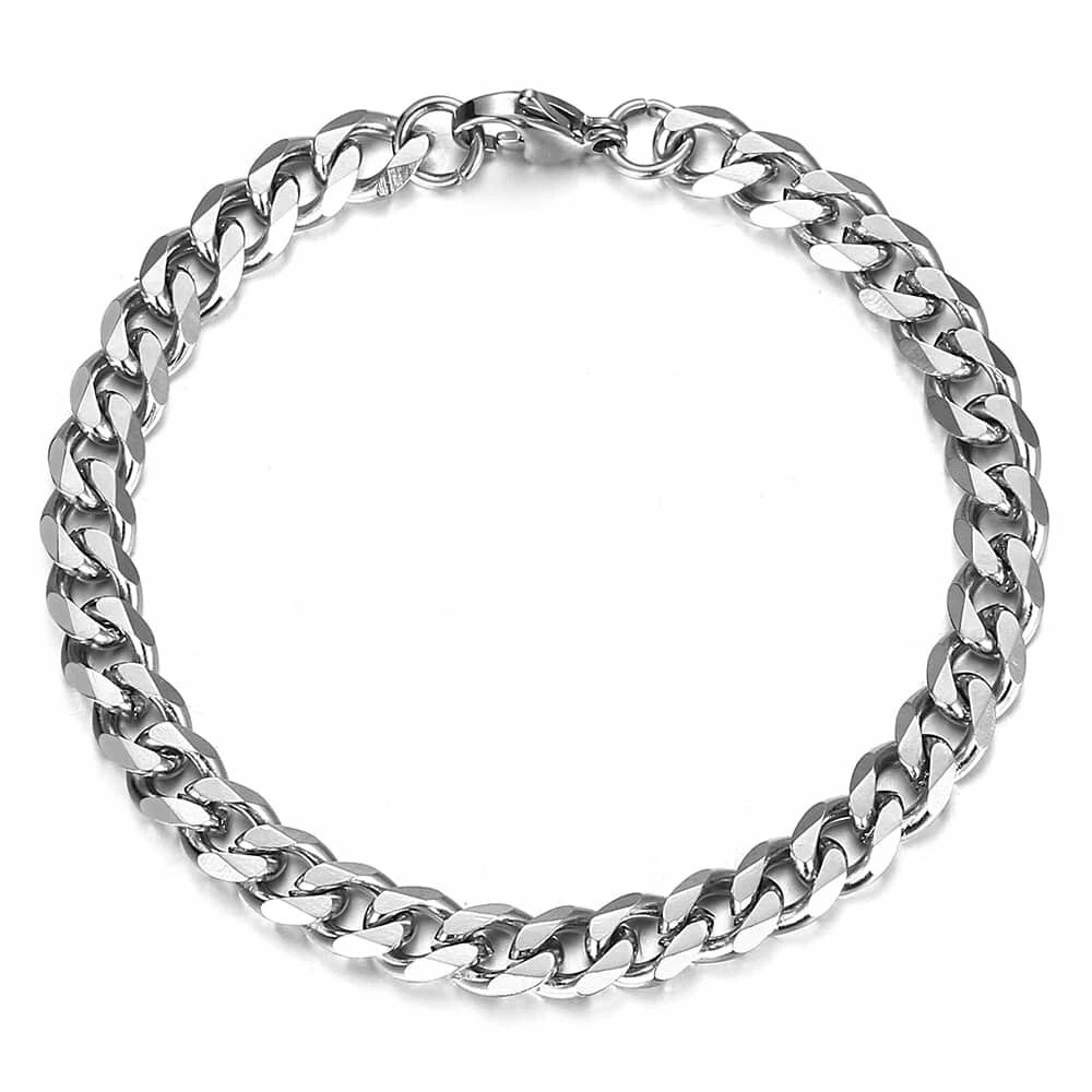 Men\'s Chain 7mm Bracelet Silver Curb Cuban