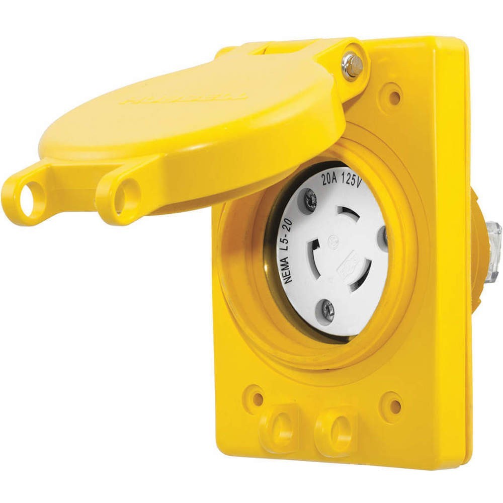HUBBELL HBL67W47 Locking Receptacle, 20A, 125VAC, 2 Pole, 3 Wire, Yellow - 39AW6