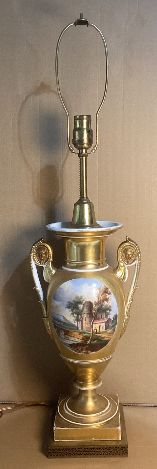 Antique FRENCH EMPIRE Neoclassical Old Paris Urn Porcelain BACCHUS Heads LAMP Antique FRENCH EMPIRE Neoclassical Old Paris Urn Porcelain BACCHUS Heads LAMP