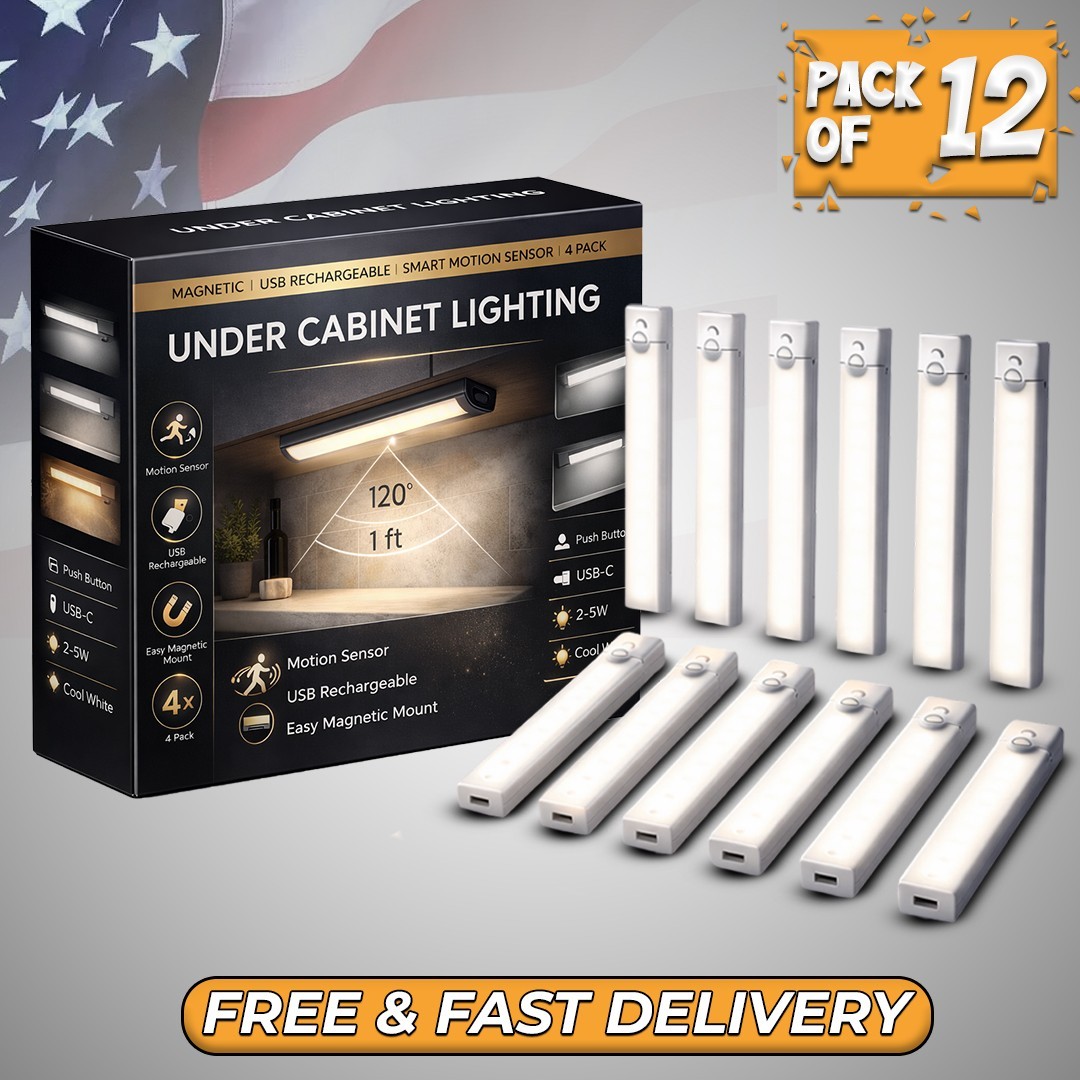 2-12 Pack LED Under Cabinet Lights, Rechargeable Motion Sensor, 3 Color Dimmable