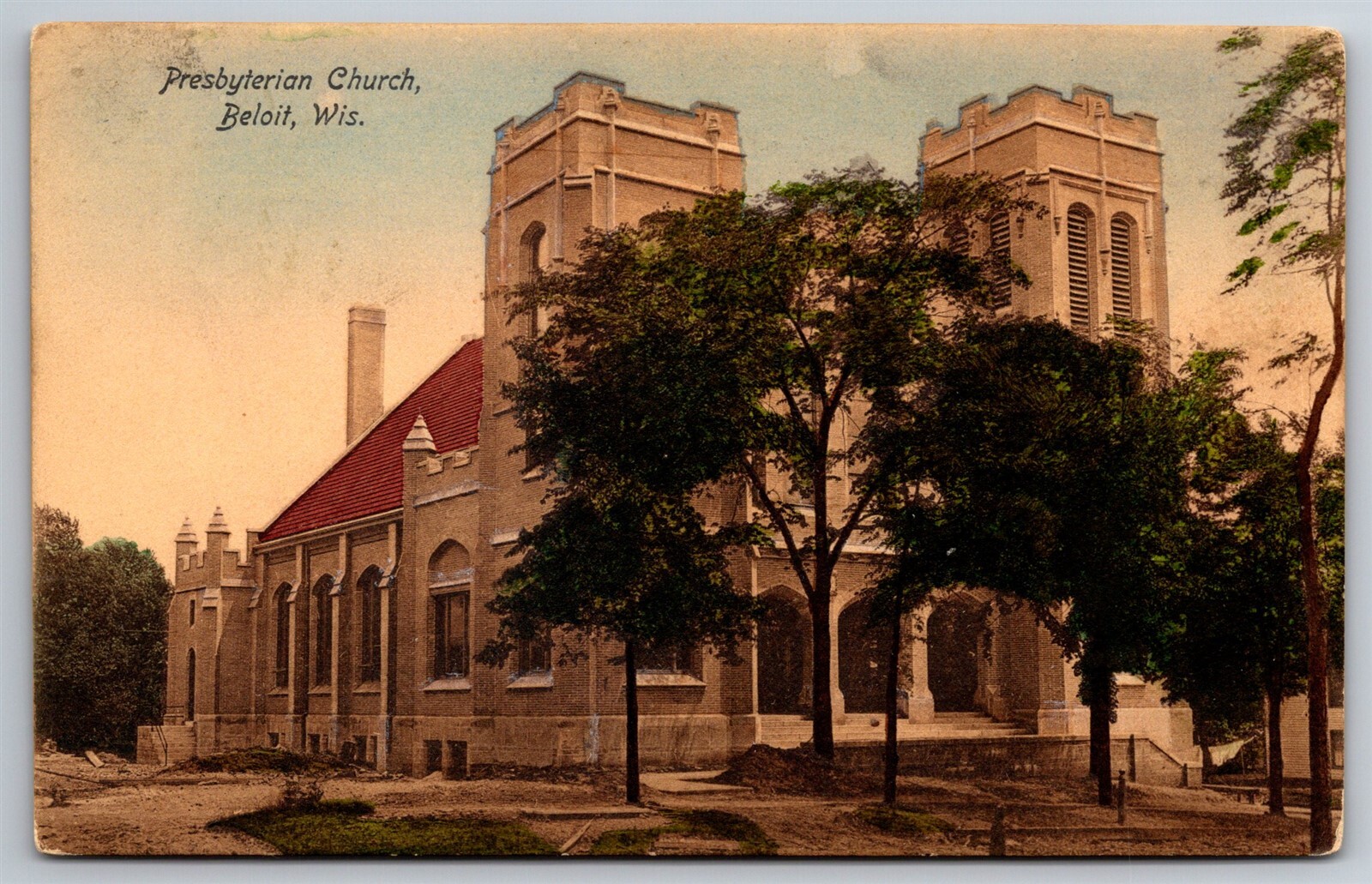 Presbyterian Church Construction Evidence In Yard Beloit WI C1908 DB Postcard W6