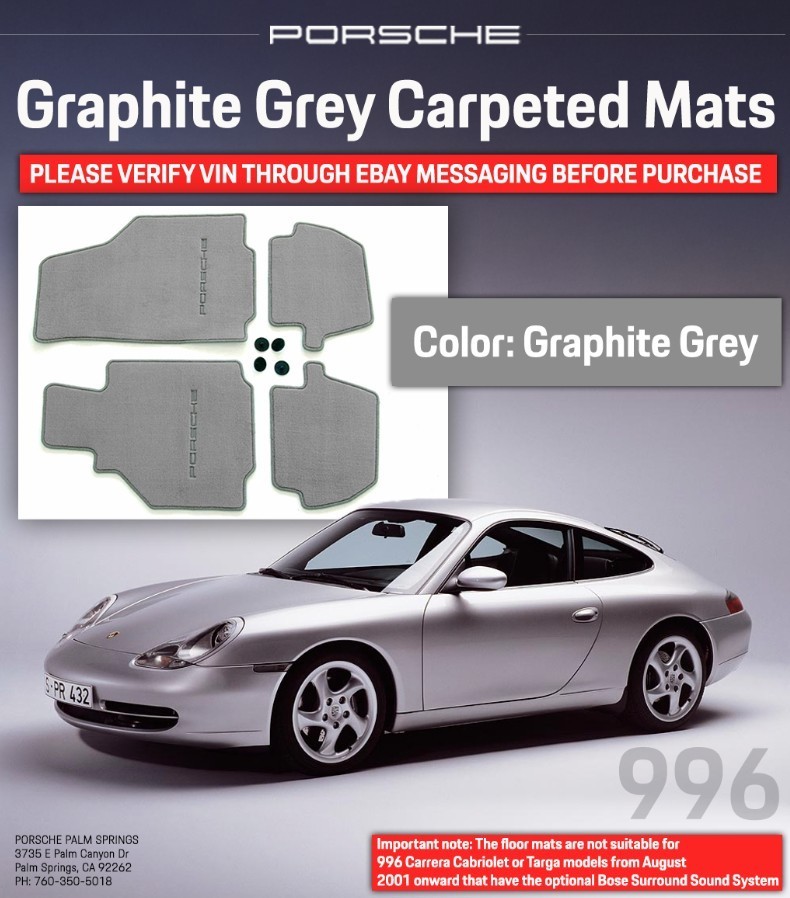 Genuine PORSCHE 996 Floor Mat LHD Graphite grey 00004480084C50