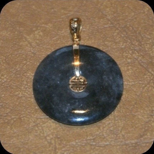 Vintage Gump’s 14k Yellow Gold Mottled Black & Gray Jade Bi Disc \