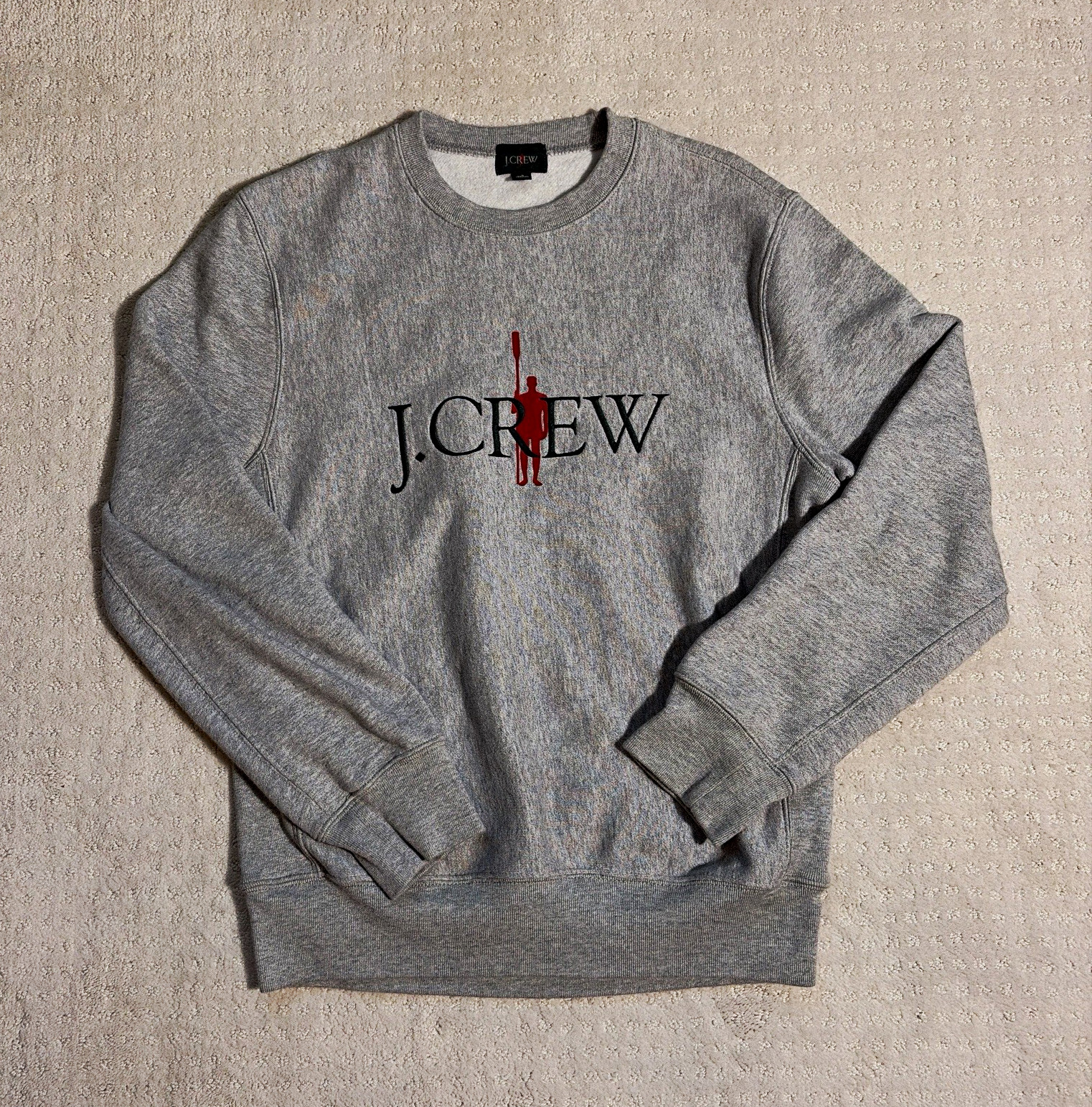 J Crew Re-Imagined Rower Logo Crewneck Sweatshirt Mens S Gray Heavyweight BL145