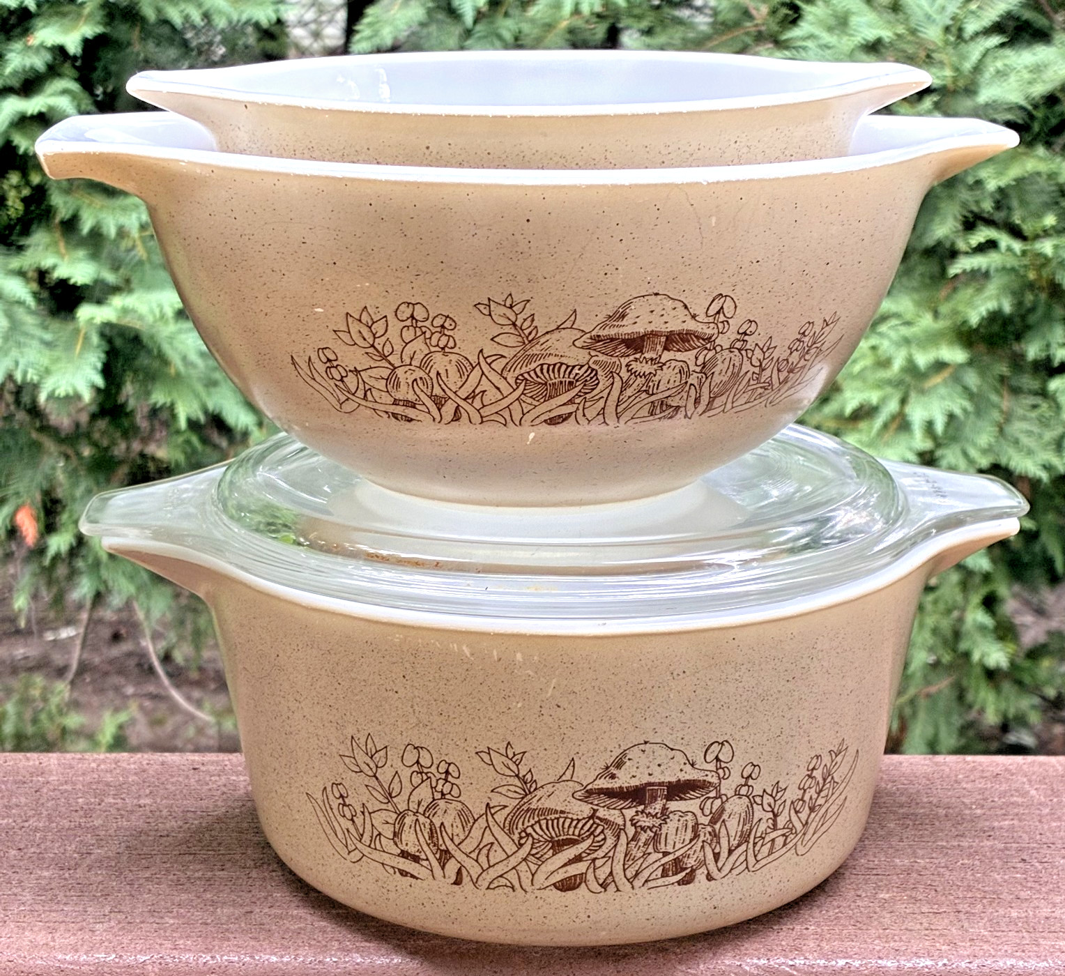 Pyrex 4 Pc Cinderella Forest Fancies Mushroom Nesting Baking Mixing Bowls Vtg
