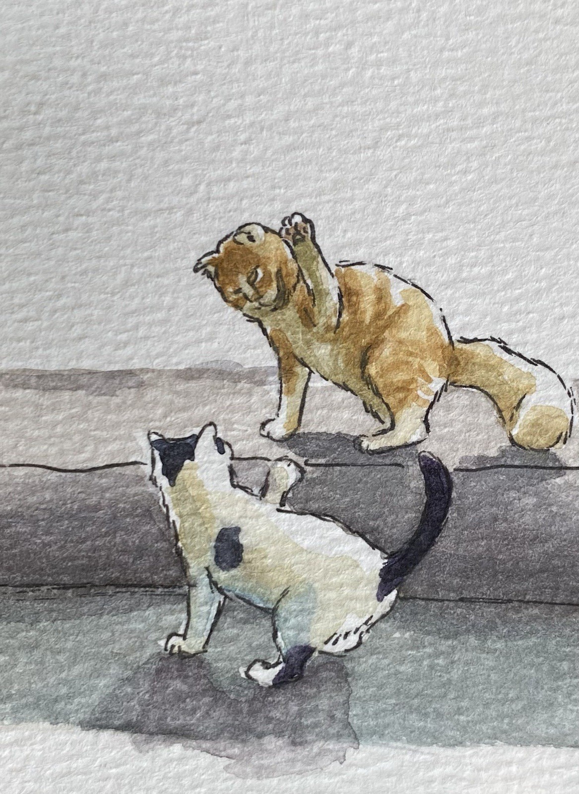 ACEO 100% Hand Painted Original Mixed Media Painting Art Cat