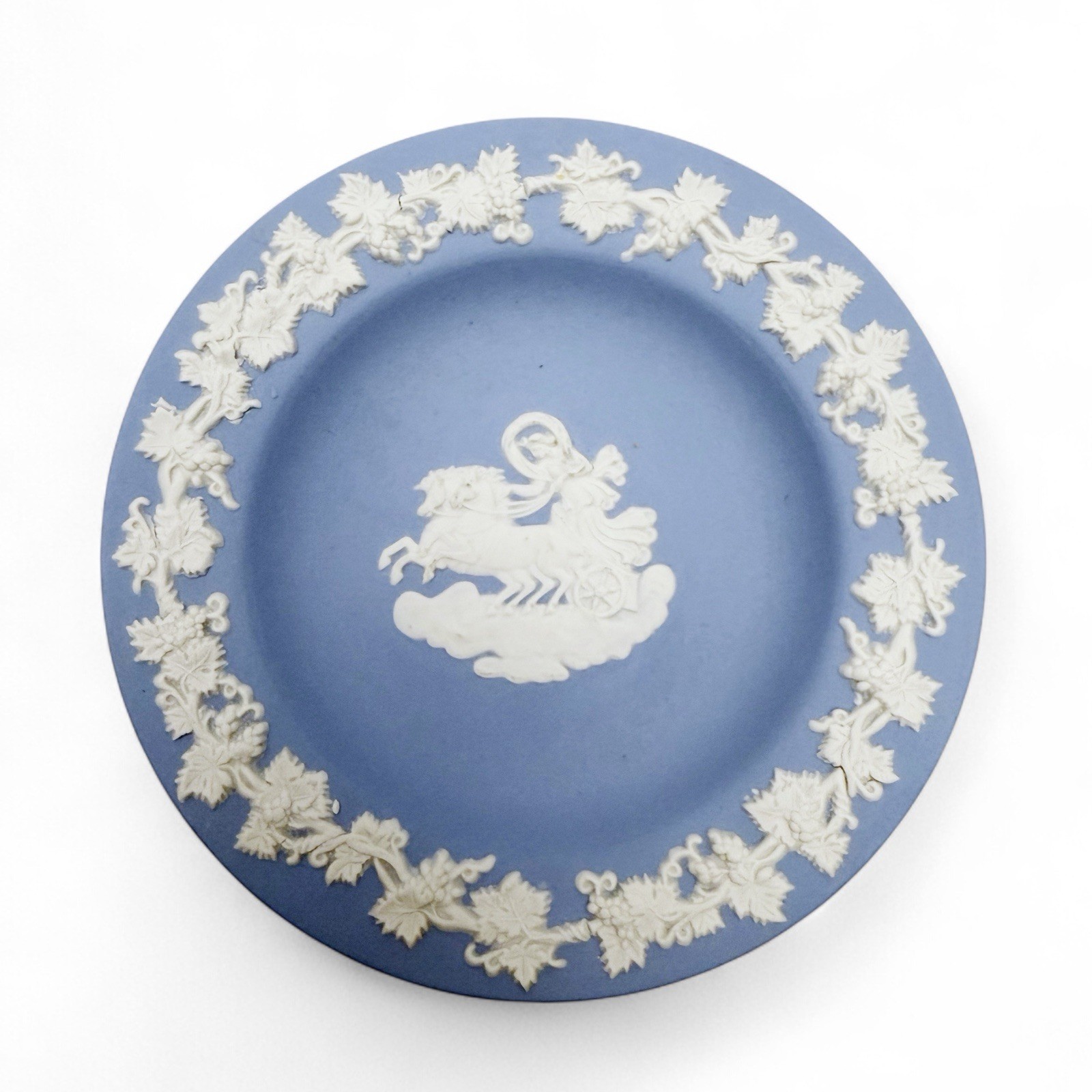 Vintage Wedgwood Blue Jasperware Roman Goddess Aurora and Chariot Trinket Dish