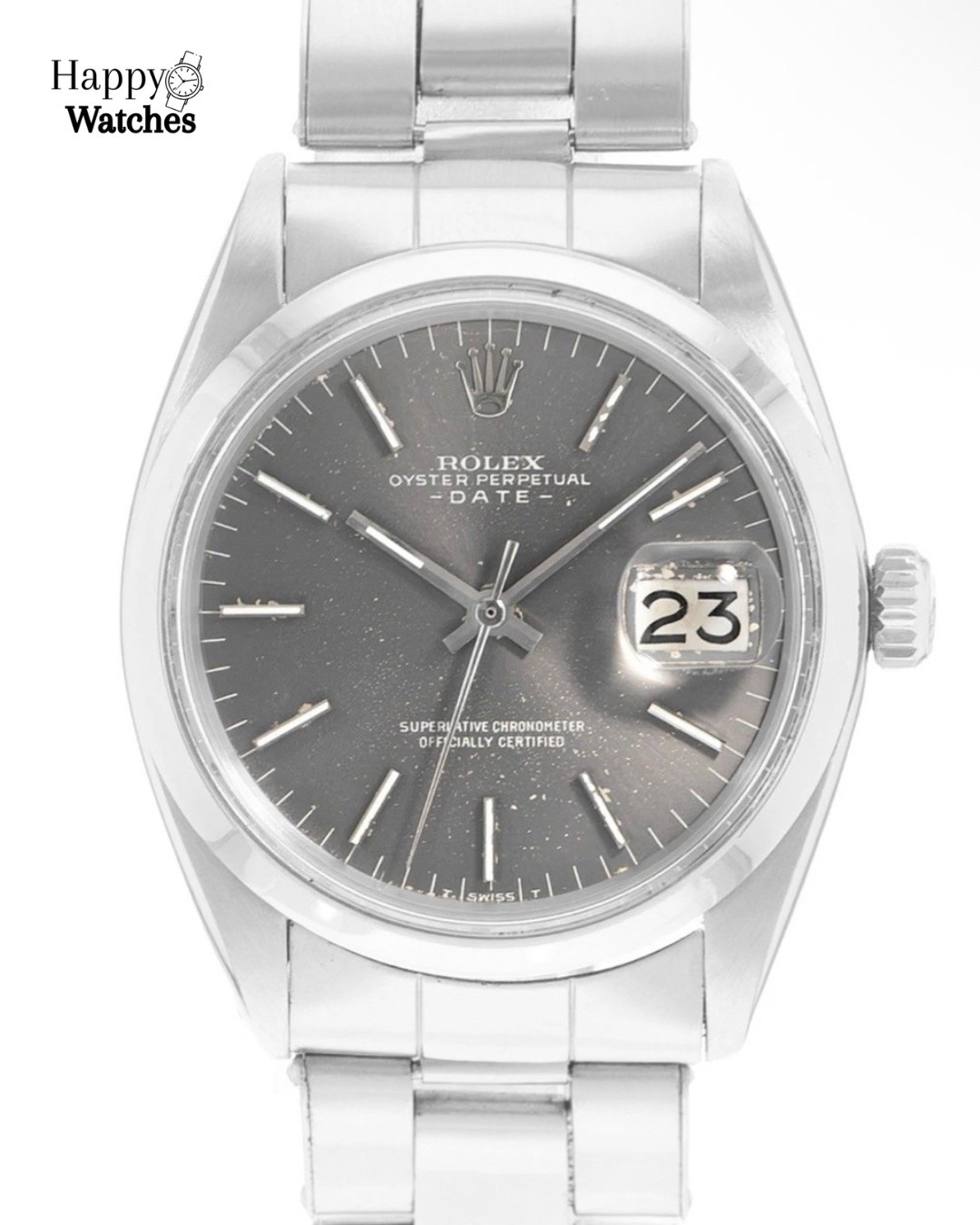 Rolex Oyster Perpetual Date 34 1500 Vintage Grey Index Steel Oyster Mens Watch