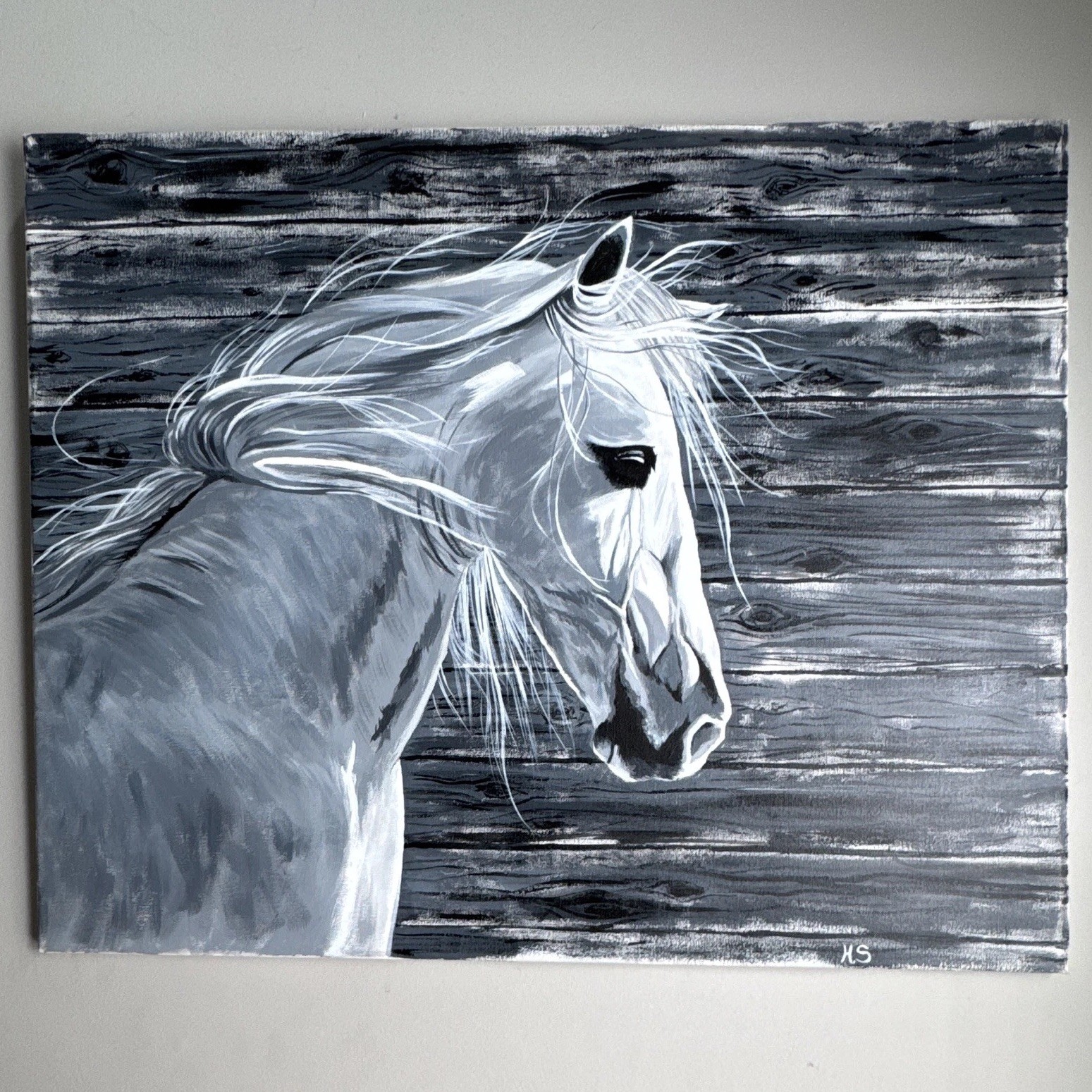 ‘El Caballo Blanco’ original hand painted acrylic and oil paint. 24”x36”. ‘El Caballo Blanco’ original hand painted acrylic and oil paint. 24”x36”.