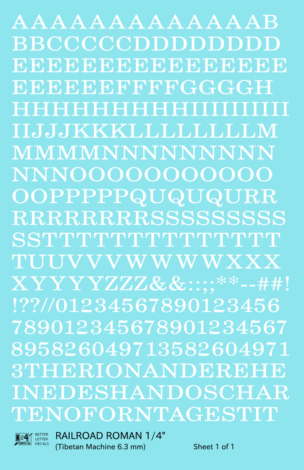 K4 O Scale Water Slide Decals White 1/4 Inch Railroad Roman Letter Alphabet